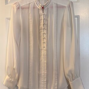 White House Black Market White & Black Blouse with Button Detail
